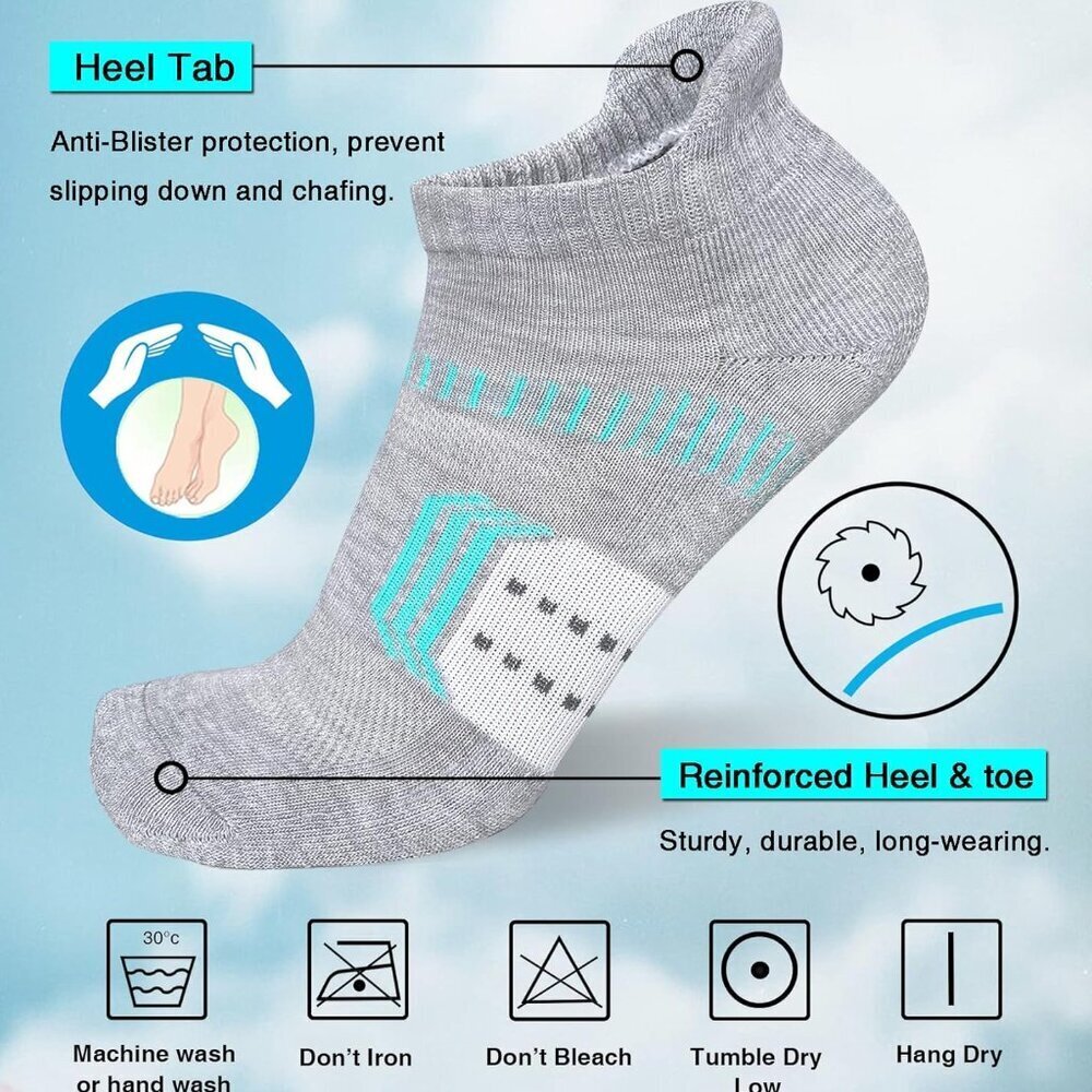 Womens Athletic Cushioned Anti-Blister Comfort Running Ankle Socks 5 Pairs - Picture 3 of 7